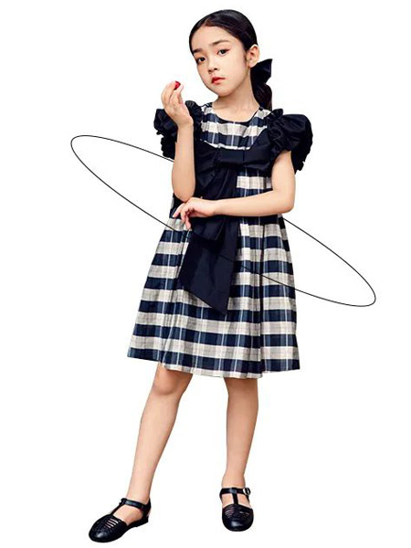 欧恰恰童装品牌2022春夏黑色时尚韩版公主森系学院复古气质款条纹生日礼服装公主裙