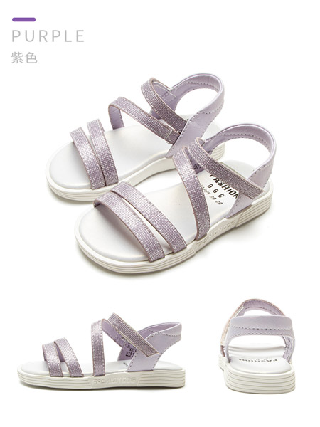 哈贝多童鞋品牌2022春夏纯色紫色时尚日系气质款百搭时尚小清新闪亮设计感凉鞋