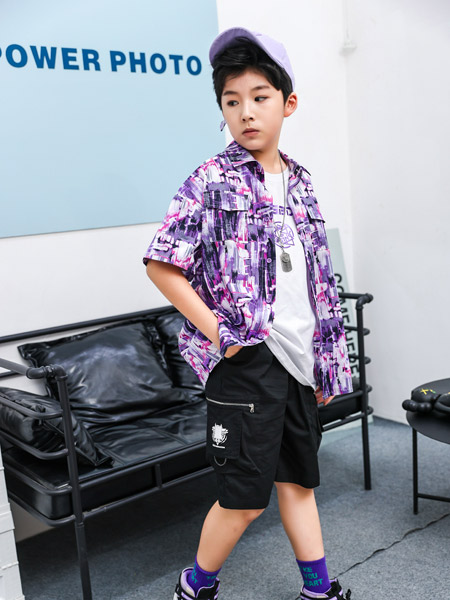 童装品牌2022夏季紫色欧美学院运动复古潮童气质款户外服装百搭衬衫