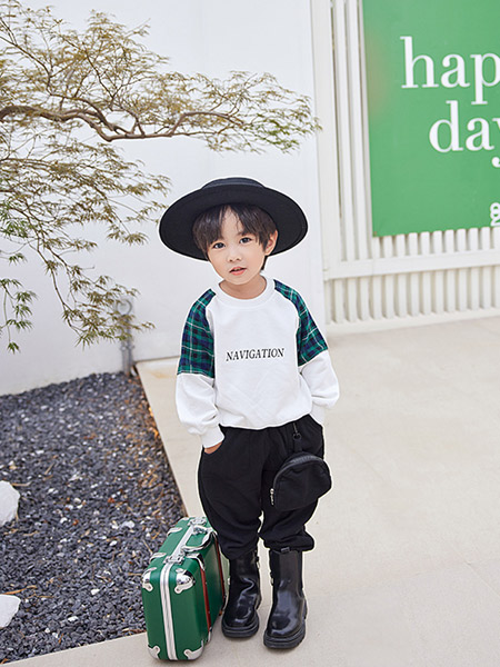 童装品牌2022春夏白色韩版学院运动复古气质款弹力休闲绅士潮童百搭卫衣