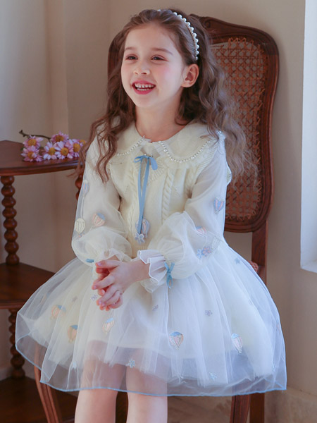童装品牌2022春夏白色原创日系公主森系学院复古气质款长袖生日礼服装公主裙