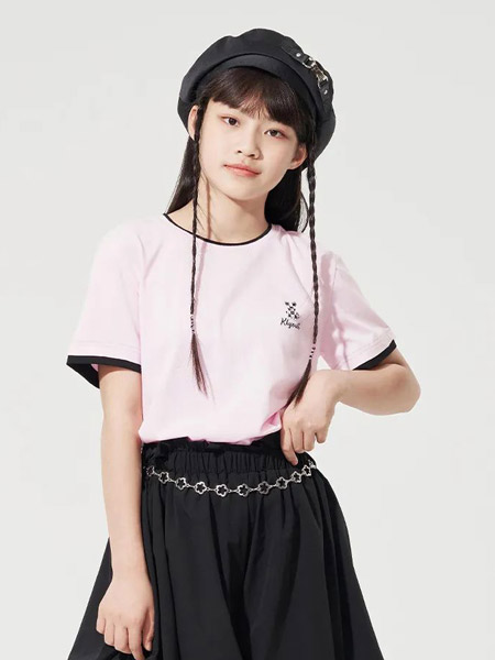 童装品牌2022春夏粉色小清新韩版公主运动学院复古百搭宽松潮户外服装T恤