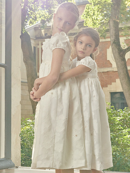 Bonpoint童装品牌2022春夏白色原创日系户外服装复古气质款泡泡袖生日礼服装公主裙