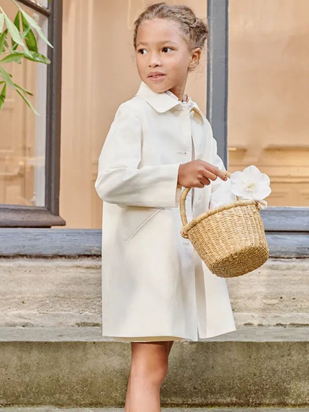 Bonpoint童装品牌2022春夏白色简约百搭宽松潮户外服装气质款复古学院长款外套