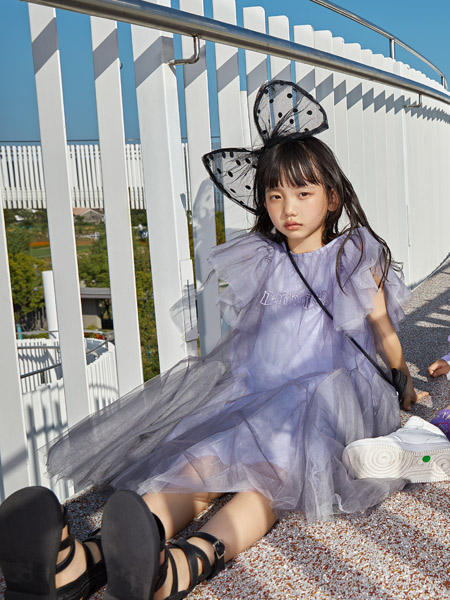 MCMK玛卡西童装品牌2022夏季蓝紫色纯色原创日系森系公主欧根纱复古气质款生日礼服装公主裙