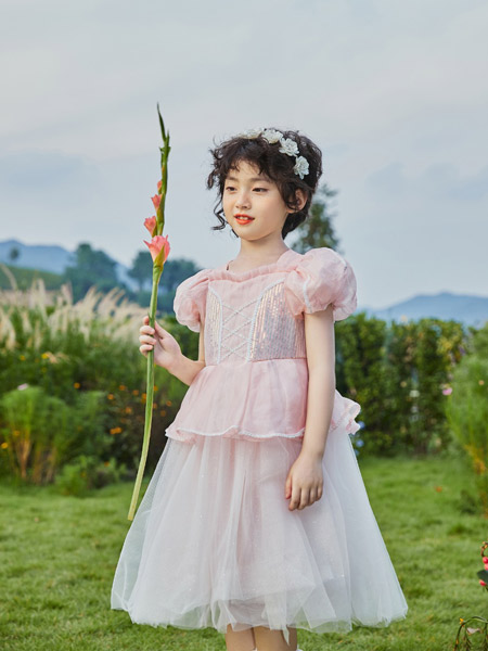 小资范童装品牌2022春夏粉色纯色原创日系复古气质款森系白雪公主裙洛丽塔公主裙