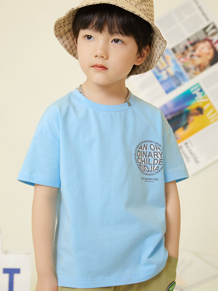 多多家童装品牌2022春夏韩版蓝色纯色小清新运动休闲中大童半袖儿童夏装洋气中袖T恤上衣