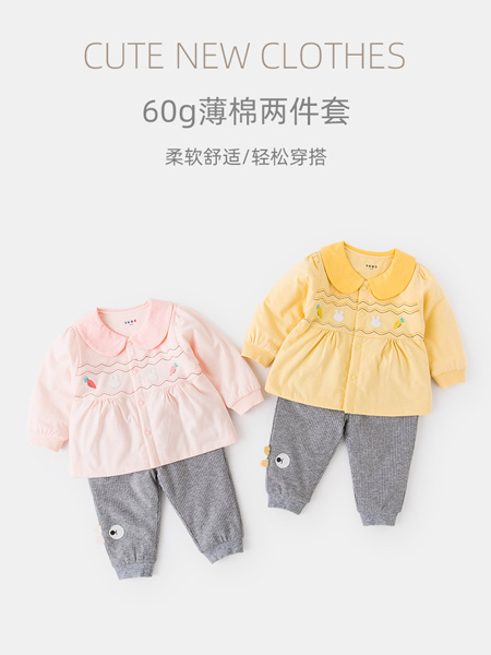 童装品牌2022春夏女童春装套装女宝宝棉服两件套个性森系学院保暖婴儿棉衣