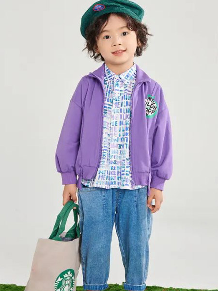 安米莉AMILRIS童装品牌2022春夏紫色韩版复古风运动风休闲百搭弹力舒适时尚个二线气质款短款外套
