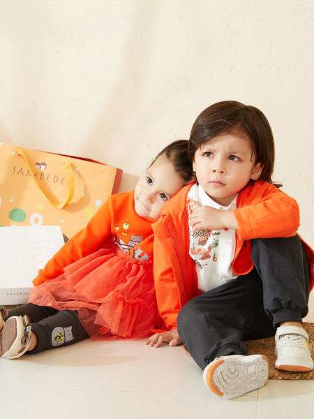 三木比迪童装品牌2022夏季橘色纯色韩版运动学院气质款百搭宽松潮户外服装休闲外套