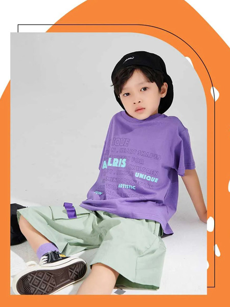 童装品牌2022夏季紫色字母印花宽松T恤