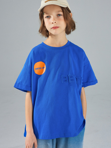 植木森系童装品牌2022夏季蓝色潮流潮童个性T恤