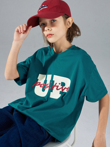 植木森系童装品牌2022夏季绿色弹力休闲复古T恤