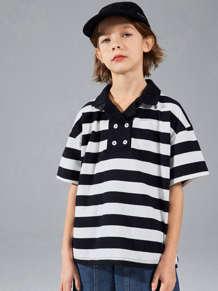 植木森系童装品牌2022夏季黑白条纹复古时尚POLO衫