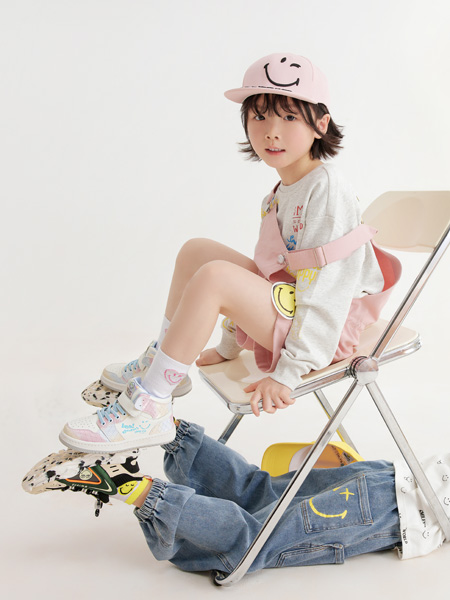 SmileyWorld童鞋品牌2022夏季粉色高帮运动儿童篮球鞋