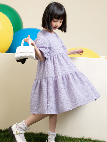 童装品牌2022夏季紫色韩版森系公主灯笼袖连衣裙