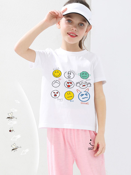 童装品牌2022夏季白色俏皮可爱学院T恤
