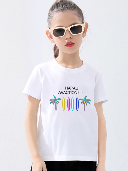 童装品牌2022夏季白色日常学生女童T恤