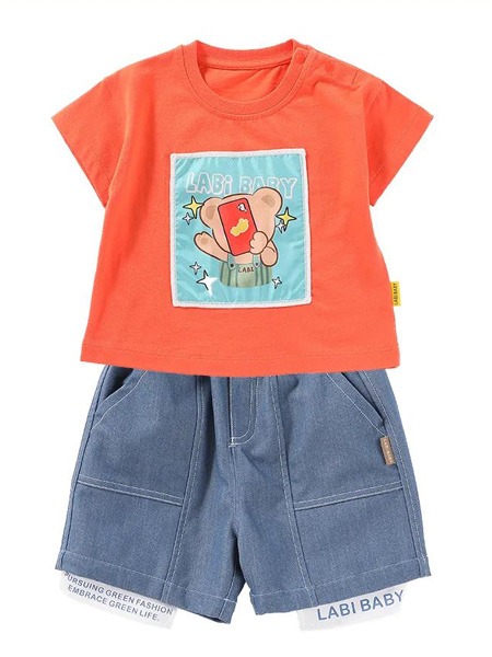 拉比童装品牌2022夏季橙色可爱港风潮流T恤