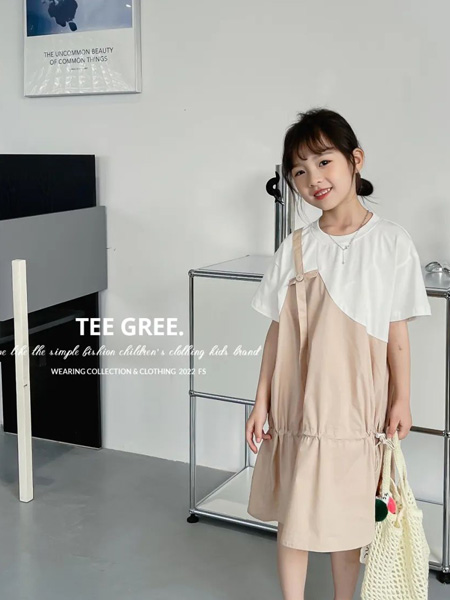 茶子树童装品牌2022夏季宽松假两件慵懒风连衣裙