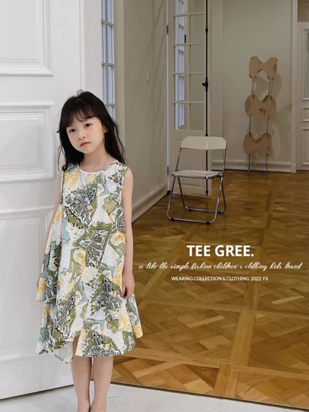 茶子树童装品牌2022夏季度假风不规则森系连衣裙