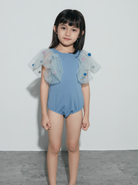 Qimoo童装品牌2022夏季灯笼袖波点舒适泳衣