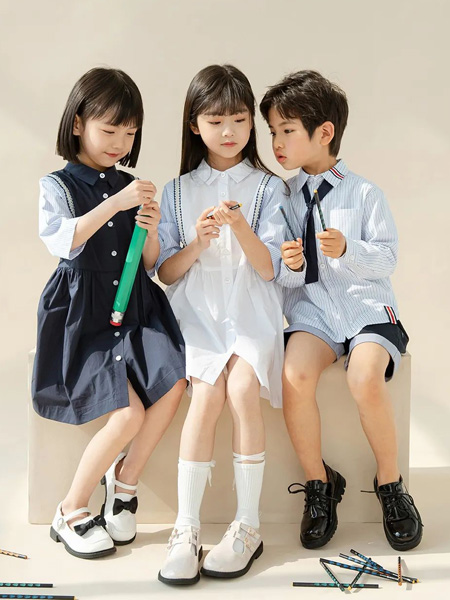 童装品牌2022夏季学院风条纹清新衬衫裙