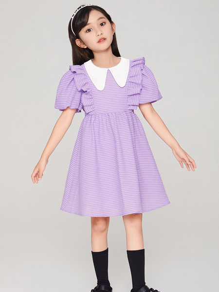 童装童装品牌2022夏季条纹公主荷叶边连衣裙