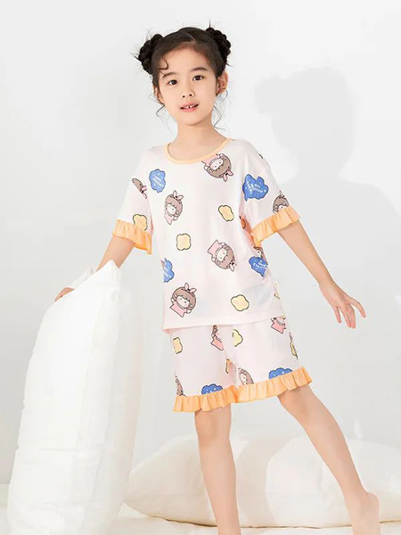 紫色花语童装品牌2022夏季荷叶边森系宽松舒适居家服套装