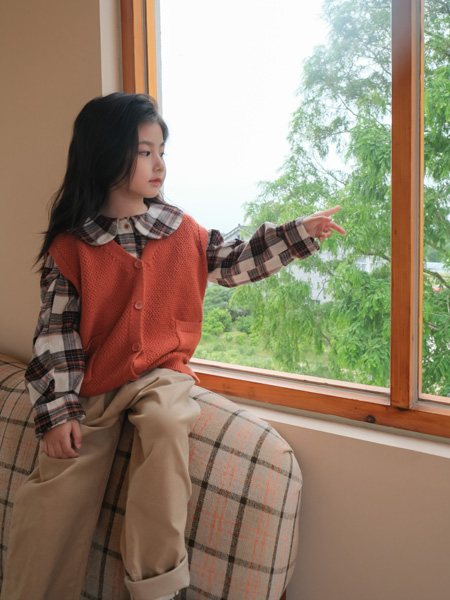 蒂萨纳D`sana童装品牌2022秋季荷叶边格子元素时尚衬衫