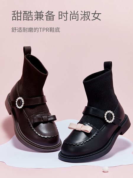 戴维贝拉童鞋品牌2022秋季贵气名媛蝴蝶结鞋子