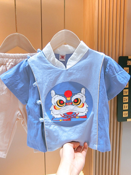 童装品牌2022夏季中国风复古印花上衣