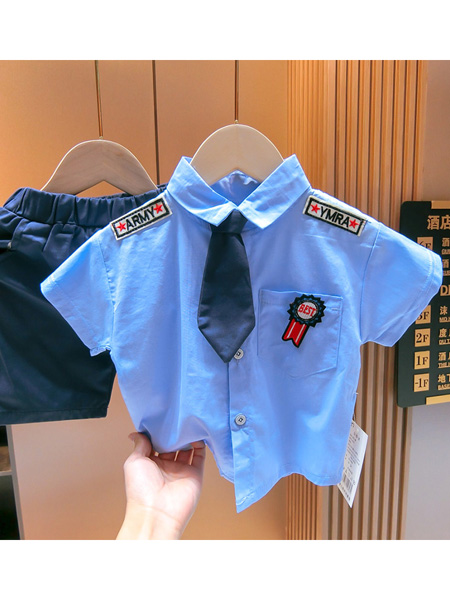 度度淘淘童装品牌2022夏季印章字母警察cos衬衫