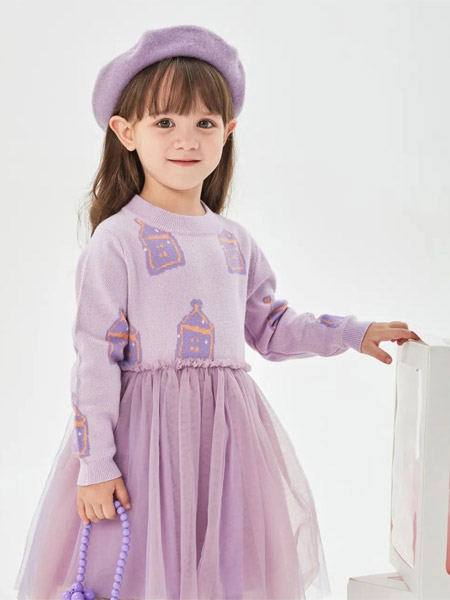 米乐熊、莫菲鱼童装品牌2022秋季紫色甜美感连衣裙