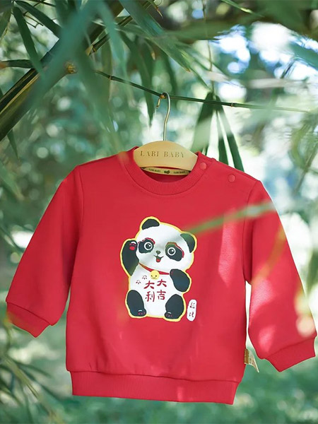 拉比童装品牌2022秋冬红色熊猫卫衣