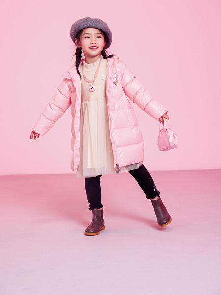 杰米熊童装品牌2022冬季粉色亮片羽绒