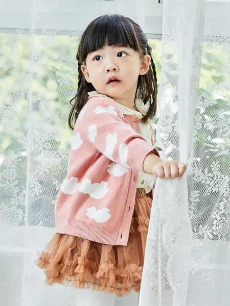 拉比童装品牌2022秋冬粉色薄款针织开衫