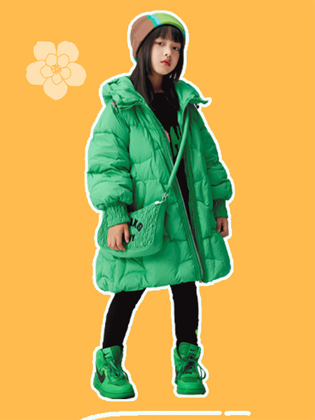 MCMK玛卡西童装品牌2022冬季绿色时尚大衣
