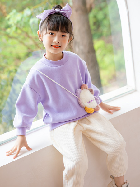 童装品牌2022秋季紫色休闲卫衣