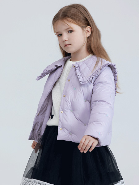 瑞比克童装品牌2022秋冬紫色压褶羽绒