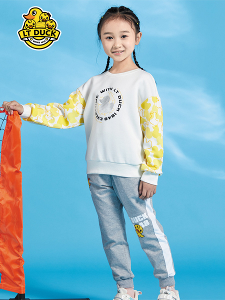 小黄鸭（江苏）童装品牌2022秋季灰色纯棉运动酷裤