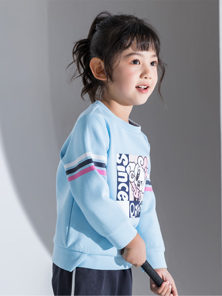 巴布豆（江苏）童装品牌2022秋季蓝色运动卫衣
