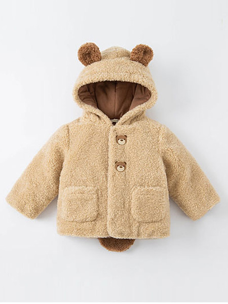 戴维贝拉童装品牌2022冬季小熊可爱印花毛绒外套