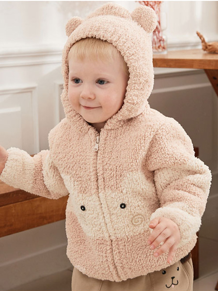 戴维贝拉童装品牌2022冬季萌趣小熊连帽外套