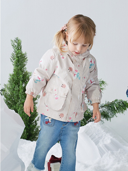 戴维贝拉童装品牌2022冬季趣味小印花薄款外套