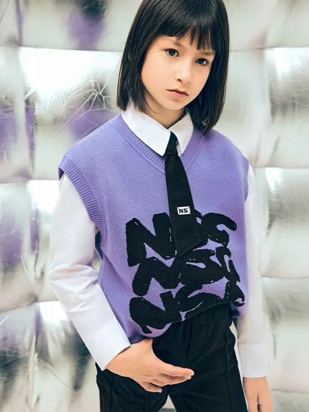 NIESSING尼辛童装品牌2022秋冬潮酷图案紫色马甲