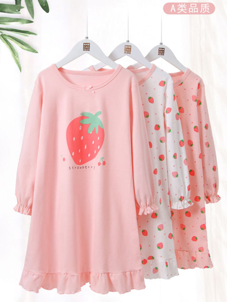 爸妈亲童装品牌秋冬小草莓图案可爱居家长裙