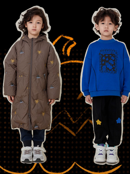 Qimoo婴童用品2022冬季趣味字母印花时尚大衣