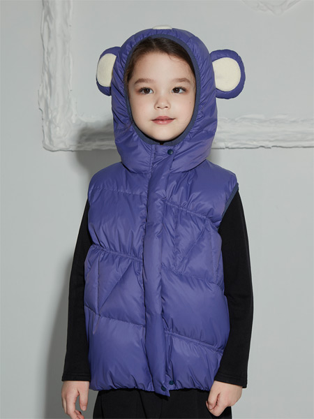 Qimoo婴童服饰2022冬季紫色立体耳朵羽绒马甲
