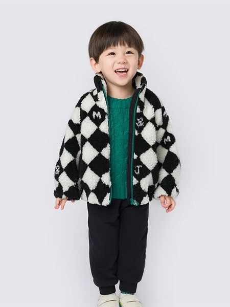 马克珍妮童装品牌2022冬季棋盘格羊羔服外套